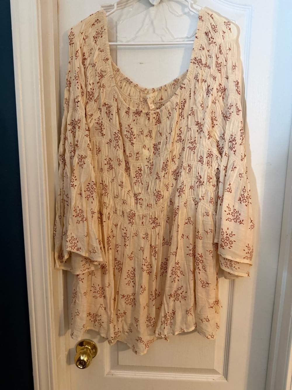 Adiva Cream Peasant Blouse with Rust Floral Motif